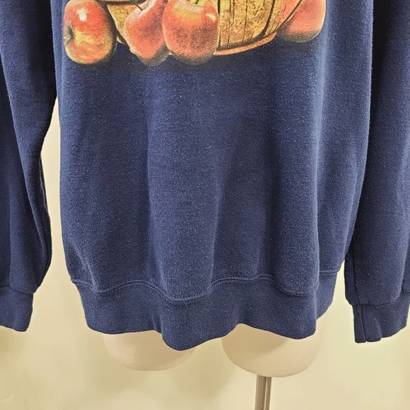 Vintage cat sweatshirt kittens apple basket fall harvest navy blue size large - Picture 5 of 6